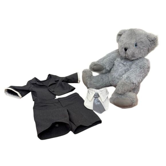 Vermont Teddy Bear Company Jointed Gray 16" with Blue Signature Eyes Gray Suit - Picture 2 of 16